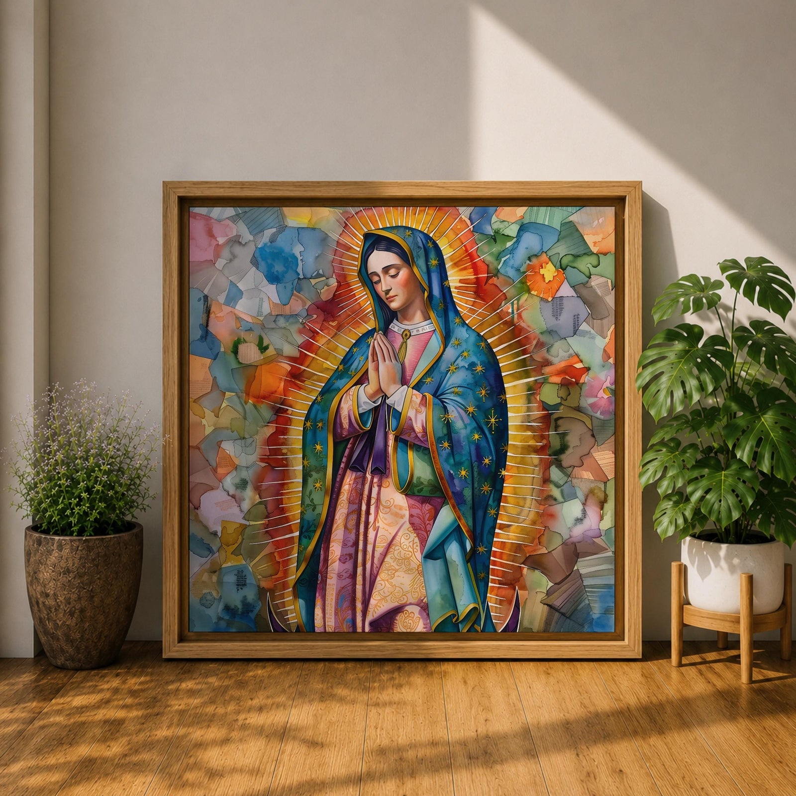 Our Lady of Guadalupe Wall Art Virgencita Framed Canvas Mexican Catholic Prayer Home Decor