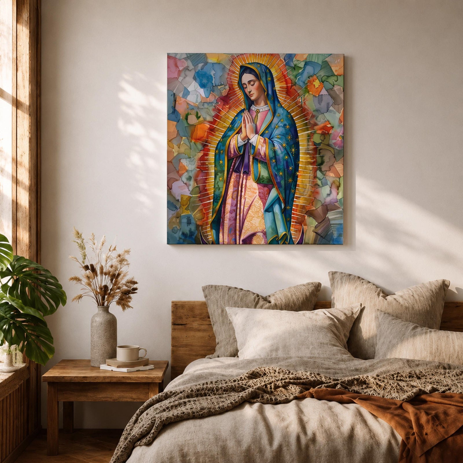 Our Lady of Guadalupe Wall Art Virgencita Framed Canvas Mexican Catholic Prayer Home Decor