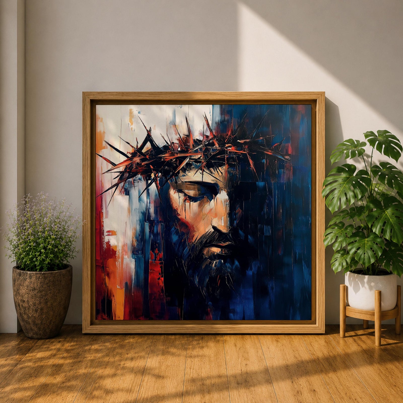 Jesus Crown of Thorns Wall Art Passion of Christ Framed Canvas Christian Decor