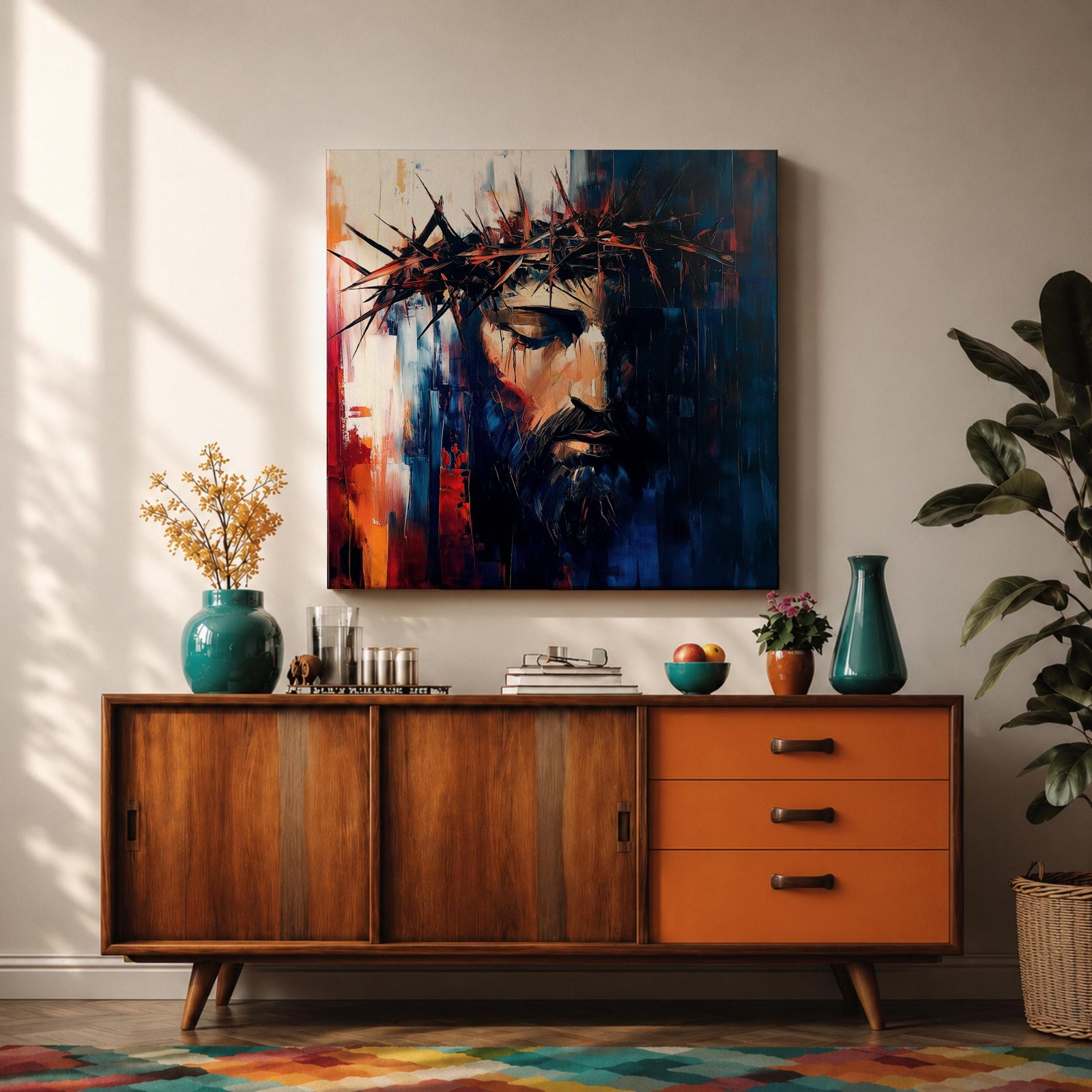 Jesus Crown of Thorns Wall Art Passion of Christ Framed Canvas Christian Decor