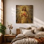 Sacred Heart Jesus Wall Art Christ the Redeemer Framed Canvas Christian Prayer Home Decor