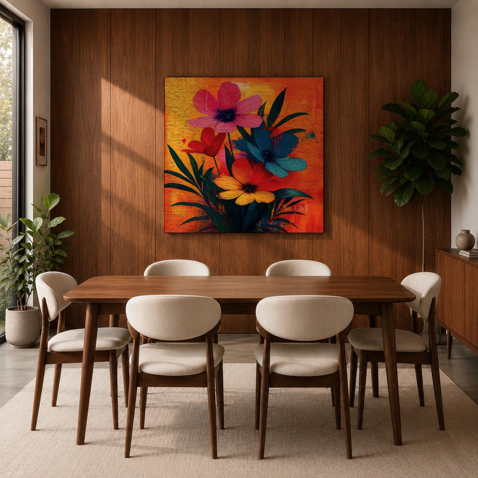 Cosmos Flower Wall Art Modern Floral Painting Framed Canvas Botanical Home Decor