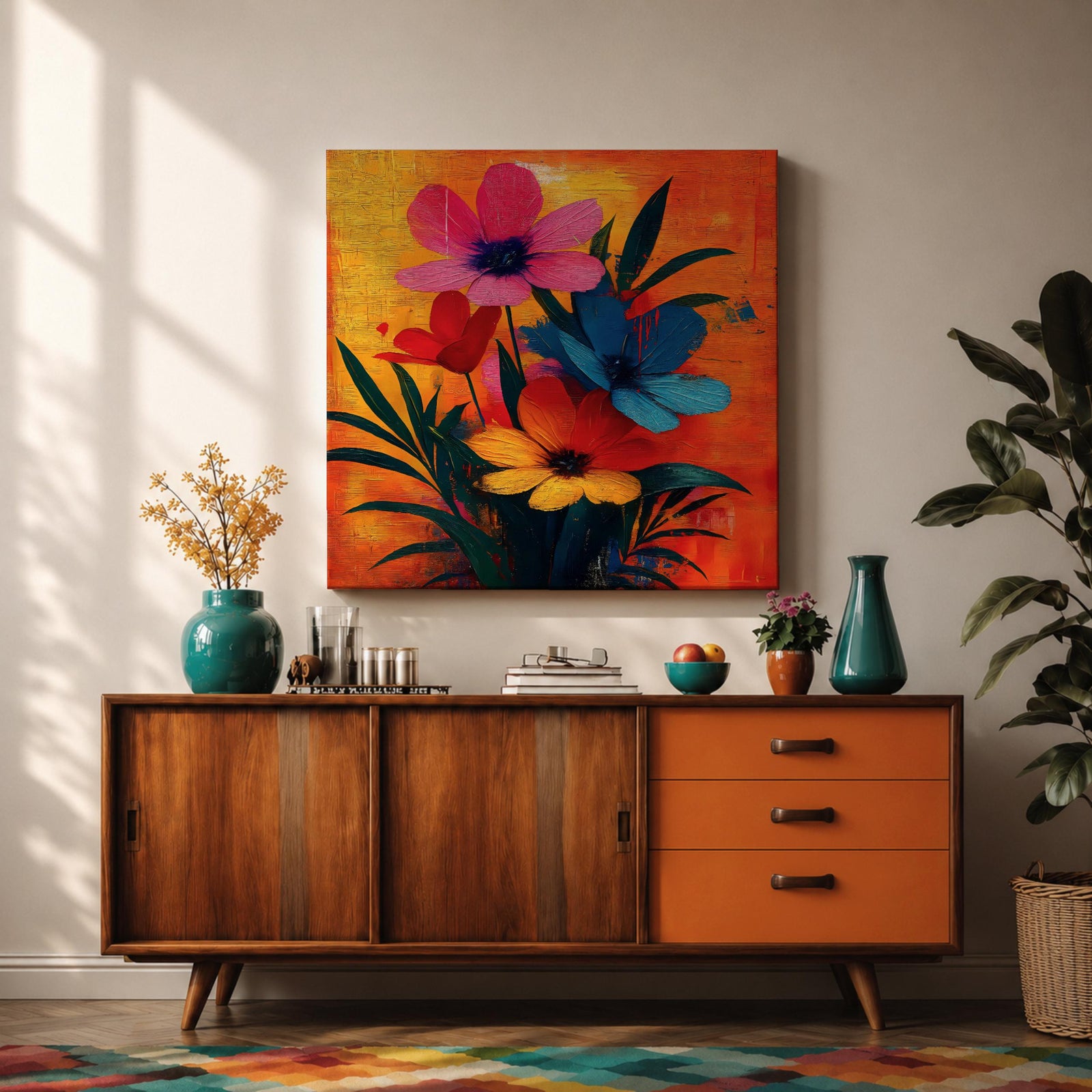 Cosmos Flower Wall Art Modern Floral Painting Framed Canvas Botanical Home Decor