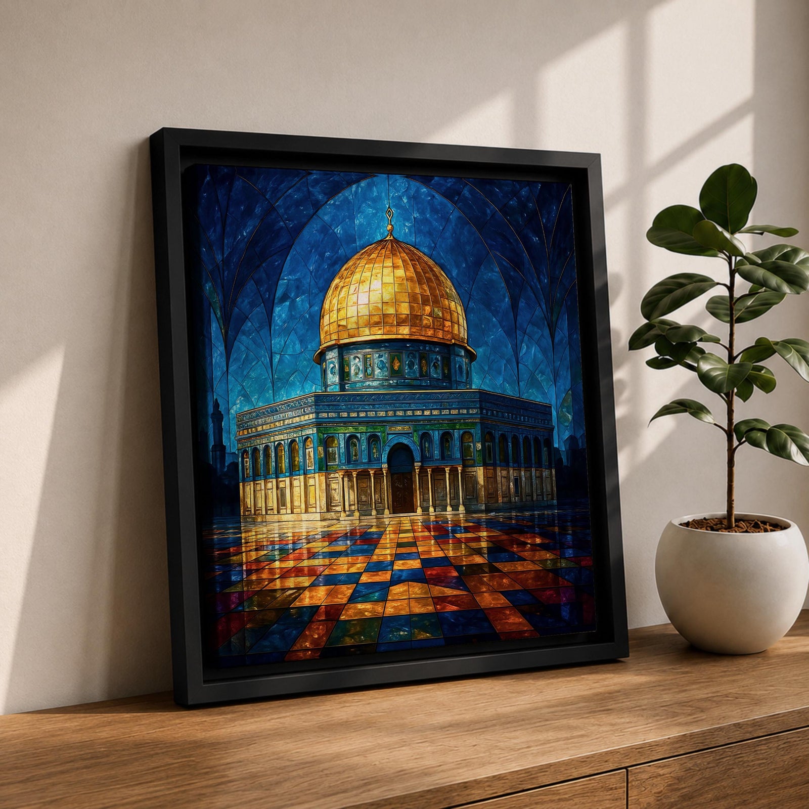Masjid Al Aqsa Wall Art Night Sky Framed Canvas Jerusalem Mosaic Islamic Home Decor