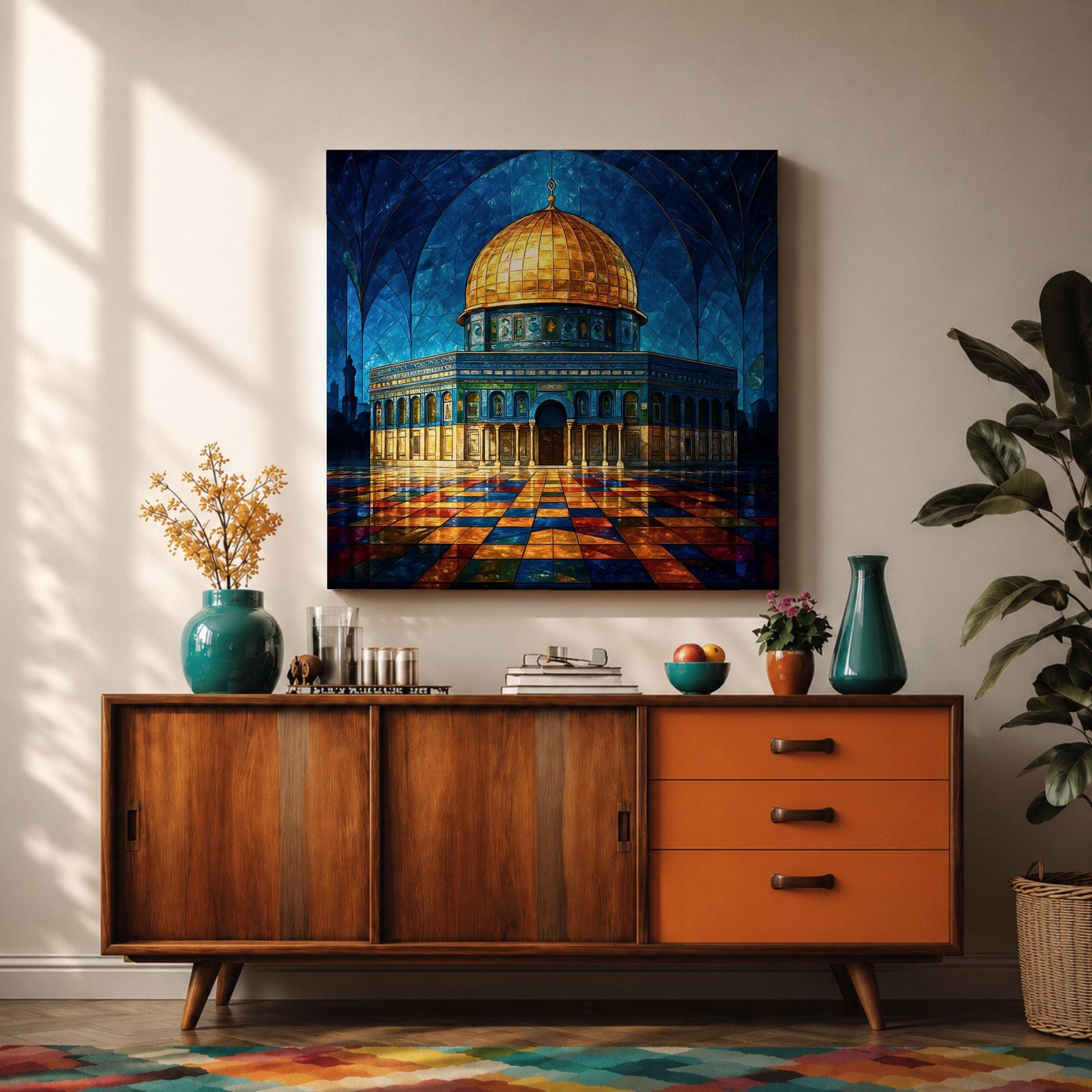 Masjid Al Aqsa Wall Art Night Sky Framed Canvas Jerusalem Mosaic Islamic Home Decor