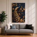 Peacock Bird Wall Art Royal Golden Tail Feather Nature Gift Living Room Home Decor