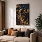 Peacock Bird Wall Art Royal Golden Tail Feather Nature Gift Living Room Home Decor