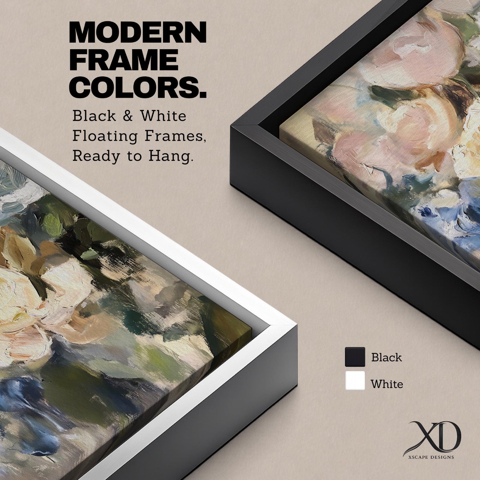 An abstract floral painting featuring loosely blended flowers including roses and other blooms in soft pastel tones with visible brushstrokes, rendered in an impressionistic style on a framed canvas.