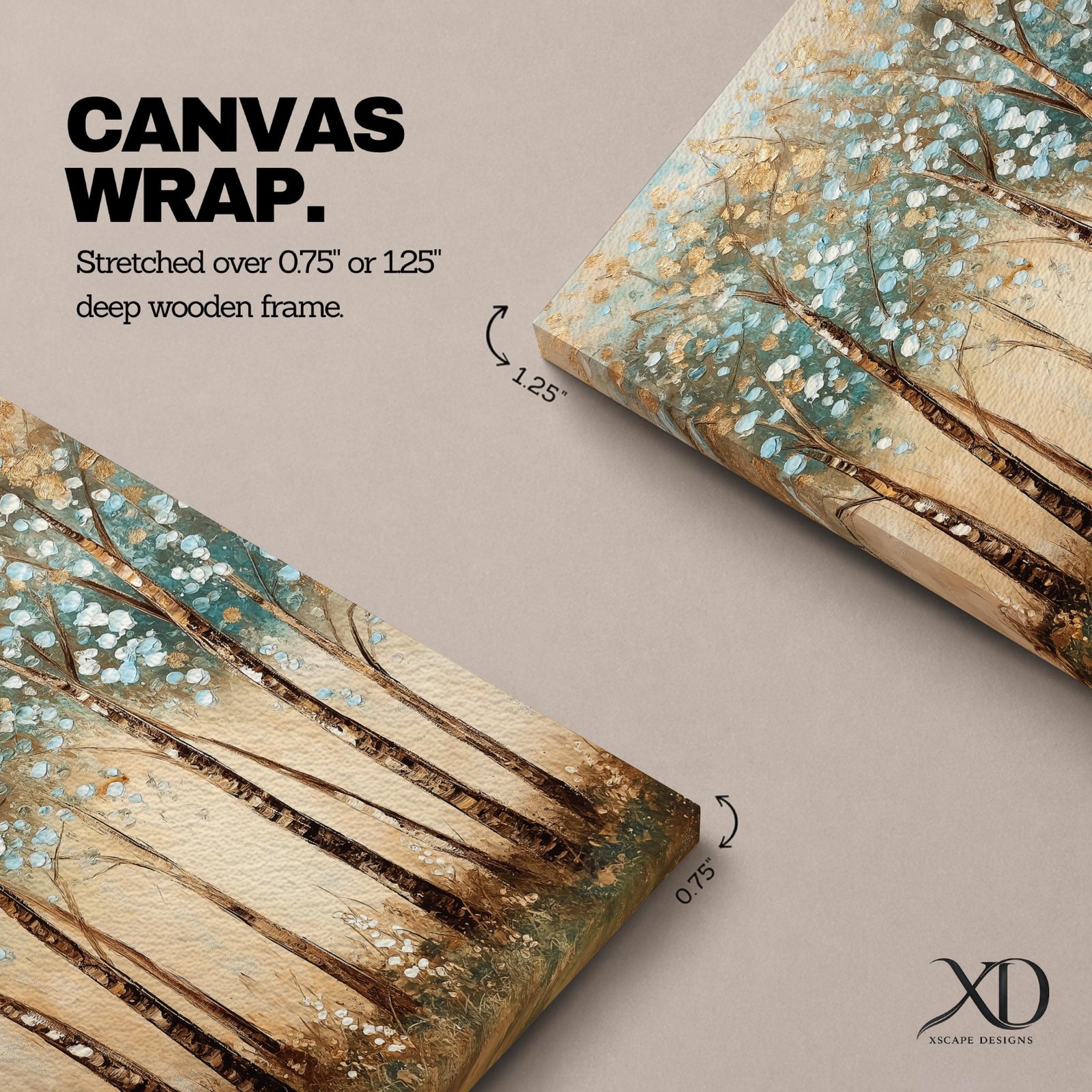 A vintage style framed canvas wall art depicting slender birch trees with textured bark and delicate foliage. The artwork features a rustic botanical theme with soft, muted colors and a natural forest setting, emphasizing the beauty of birch and aspen trees in a serene woodland environment.