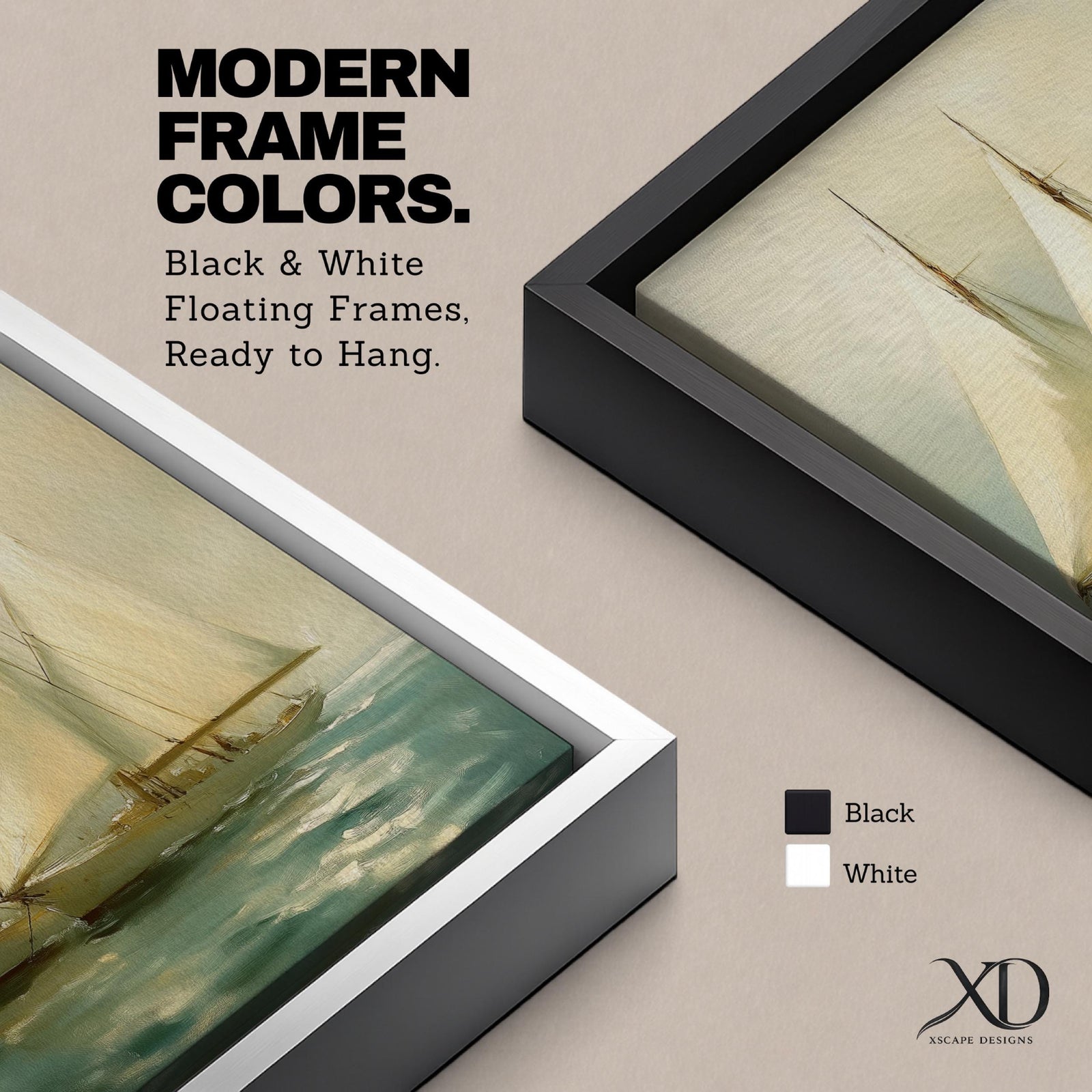 A vintage-style framed canvas painting depicting two sailboats with tall masts on calm water. The artwork features muted tones and soft brushwork, capturing a serene seascape scene with detailed sails and gentle waves, evoking a nostalgic maritime atmosphere.