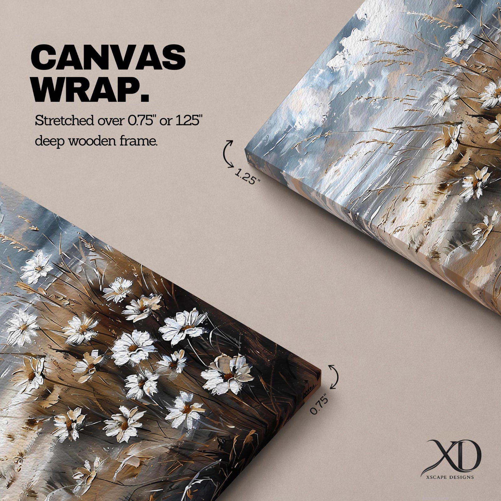 A vintage-style framed canvas wall art depicting a cluster of daisies and wild grasses by the beach. The artwork features textured brush strokes and muted coastal tones, blending floral elements with a rustic seaside atmosphere in a detailed floral composition.