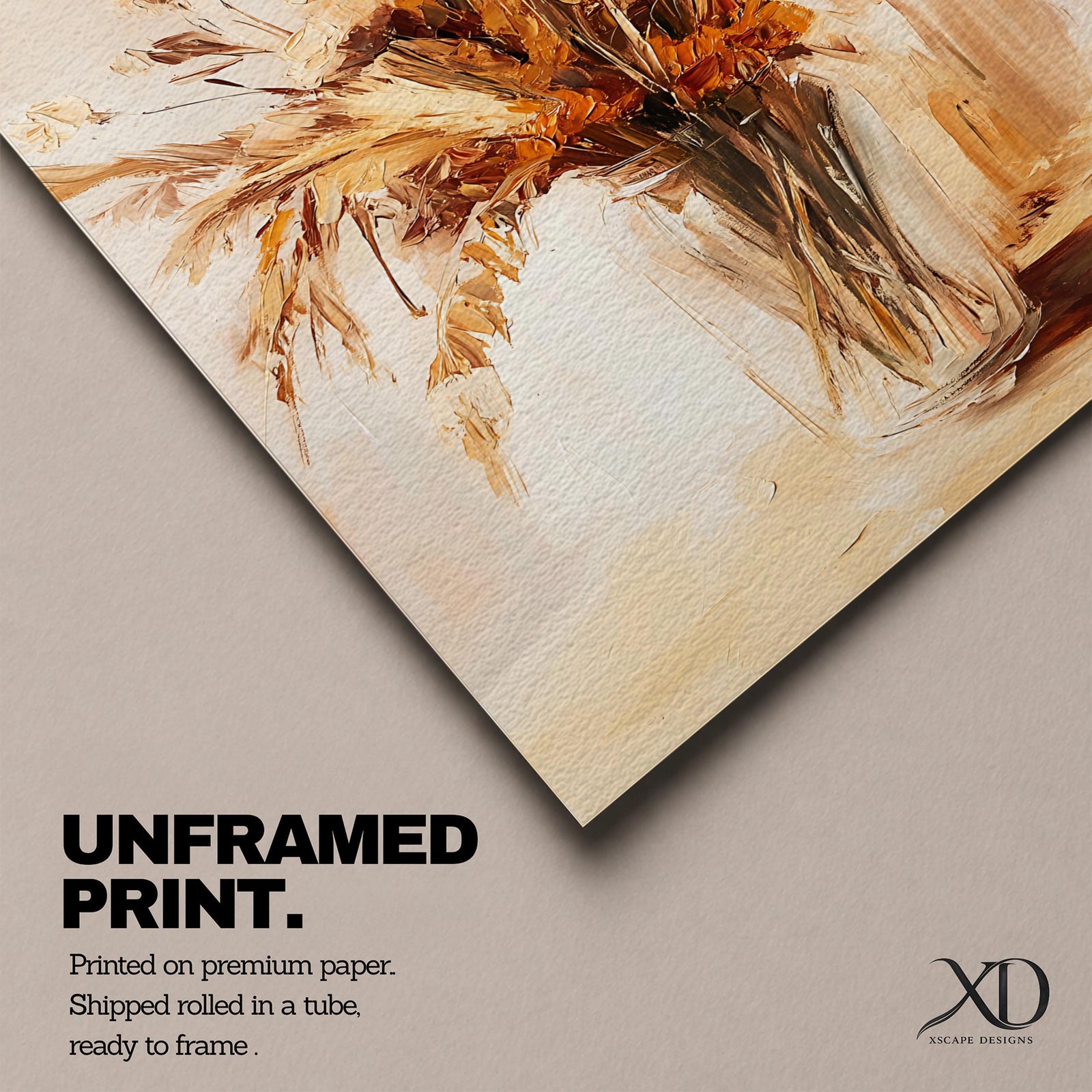 A framed canvas artwork depicting a dried floral bouquet in a vase, rendered in a vintage style with warm earthy tones. The composition features detailed dried flowers and grasses arranged naturally, capturing rustic botanical elements with a cottagecore aesthetic.