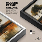 This artwork features an abstract landscape with a cluster of trees reflected in a body of water. The style is painterly and textured with earthy tones, emphasizing natural forms and rustic elements. The composition centers on the trees and their mirrored image, creating a serene nature scene.