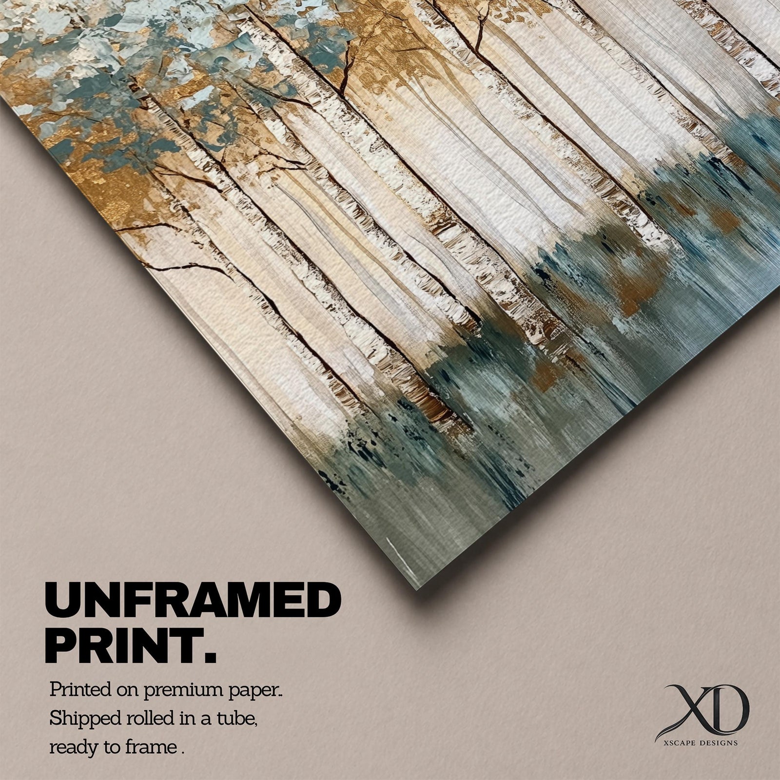 A vintage-style framed canvas wall art depicting a birch tree forest with slender white trunks and textured foliage in blue and gold hues. The composition captures a serene woodland scene with a painterly vintage aesthetic, emphasizing natural elements and vertical tree forms in a nature-themed artwork.