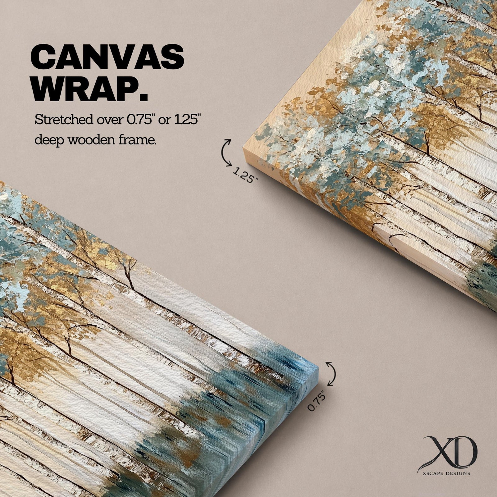 A vintage-style framed canvas wall art depicting a birch tree forest with slender white trunks and textured foliage in blue and gold hues. The composition captures a serene woodland scene with a painterly vintage aesthetic, emphasizing natural elements and vertical tree forms in a nature-themed artwork.