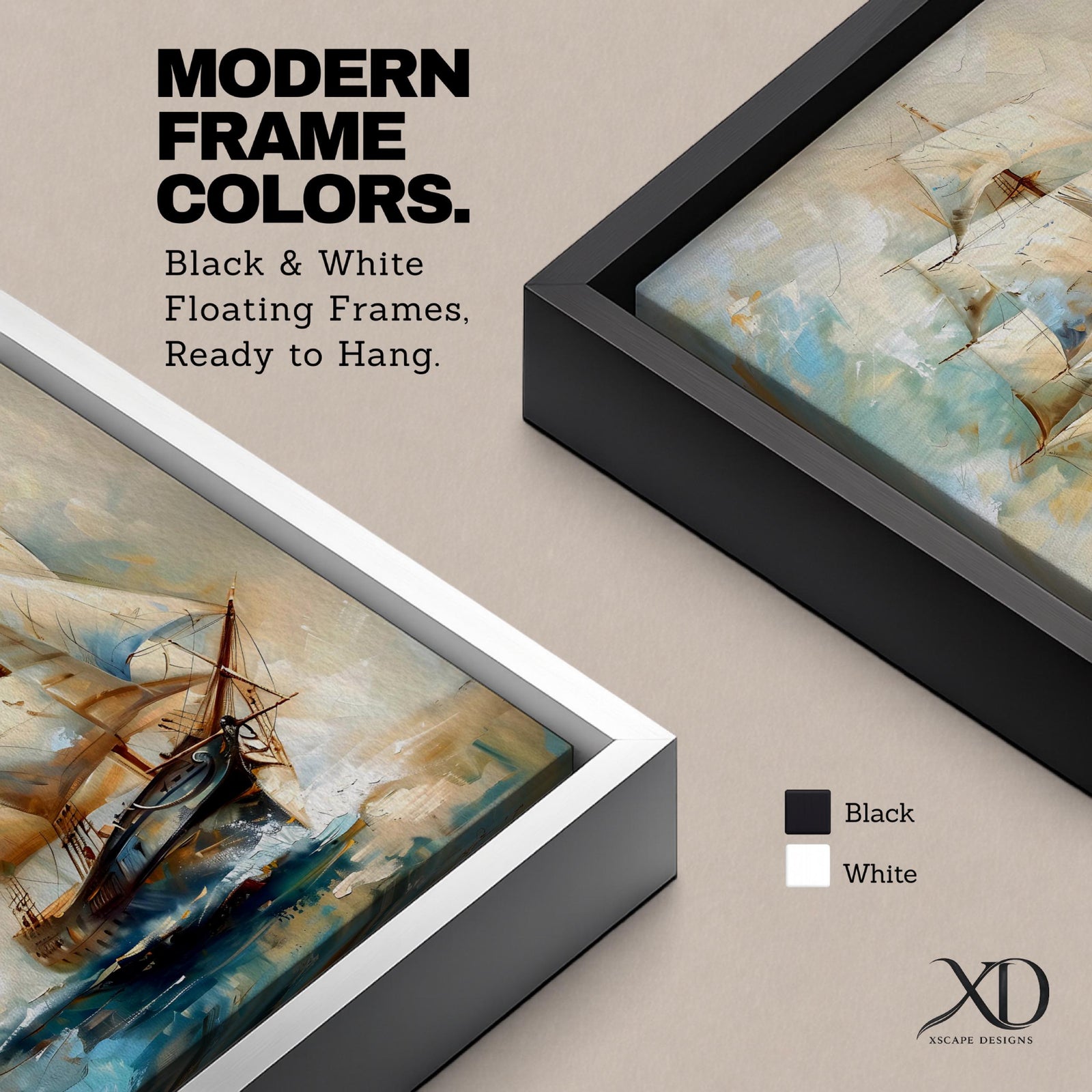 A vintage-style framed canvas painting of a sailing ship with full sails navigating through water, featuring a tall ship design with detailed rigging and a dynamic sea background rendered in soft, blended brushstrokes emphasizing movement and classic maritime imagery.