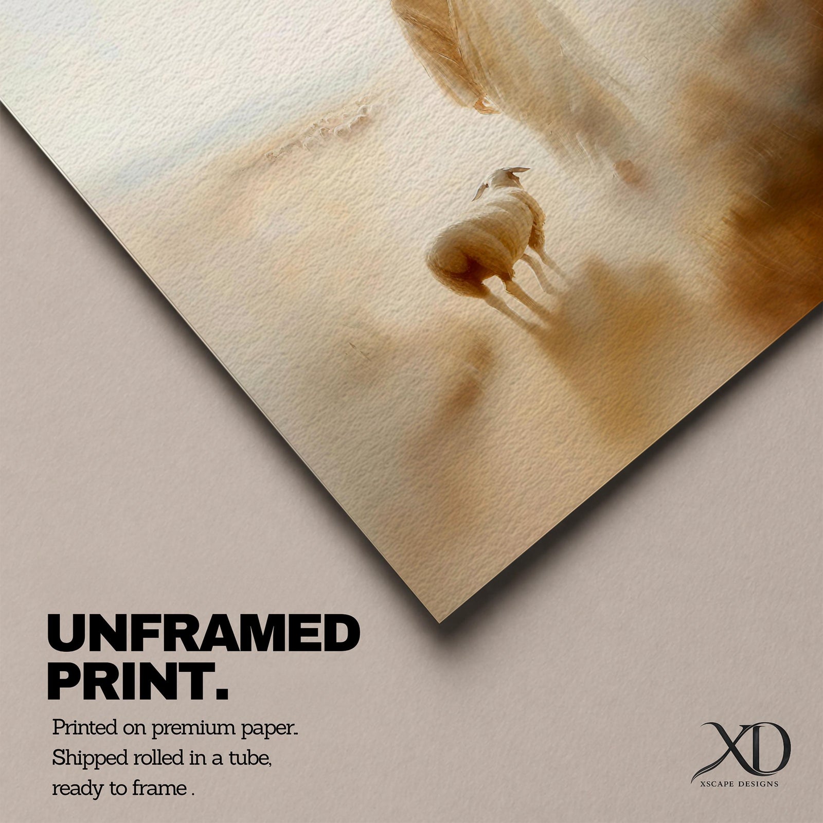 A vintage-style framed canvas artwork depicting Jesus the Good Shepherd walking alongside a sheep in a misty, serene landscape. The figure is shown from behind, dressed in flowing robes, with soft, muted tones and a classic, timeless visual style.