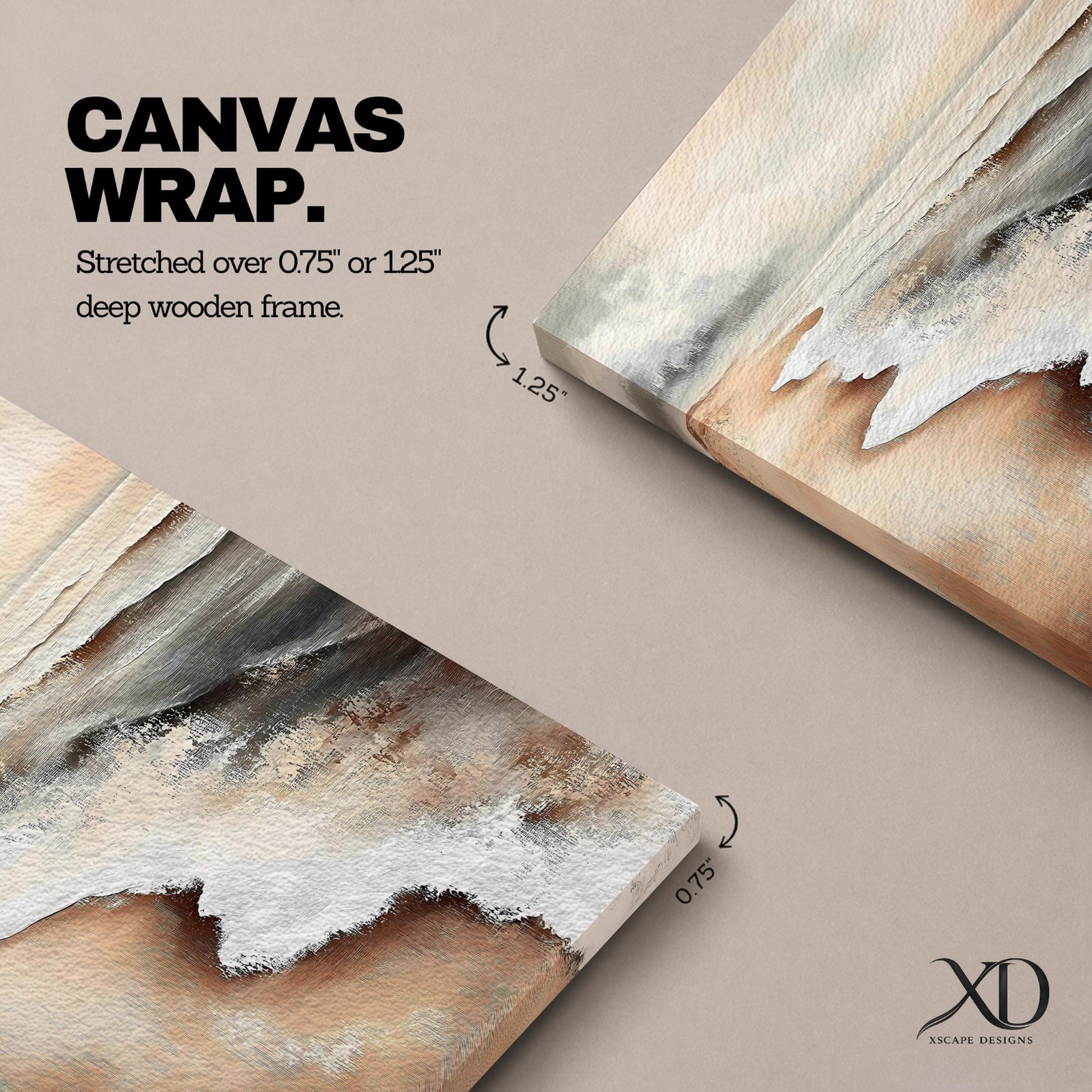 A framed canvas painting of a coastal seascape depicting waves gently washing onto a sandy beach under a cloudy sky. The artwork captures the natural landscape with realistic textures and muted tones, emphasizing the ocean shore and shoreline details in a classic style.