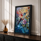 Hummingbird Bird Wall Art Nectar Flyer Floral Stained Glass Gift Living Room Home Decor