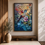 Hummingbird Bird Wall Art Nectar Flyer Floral Stained Glass Gift Living Room Home Decor
