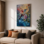 Hummingbird Bird Wall Art Nectar Flyer Floral Stained Glass Gift Living Room Home Decor