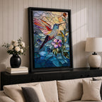 Hummingbird Bird Wall Art Nectar Flyer Floral Stained Glass Gift Living Room Home Decor