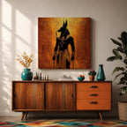 Anubis Wall Art Jackal Deity Framed Canvas Egyptian Mythology Ancient Hieroglyphic Cultural Decor