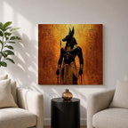 Anubis Wall Art Jackal Deity Framed Canvas Egyptian Mythology Ancient Hieroglyphic Cultural Decor