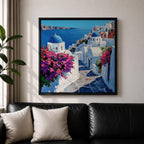 Santorini Greece Wall Art Greek Island Framed Canvas Mediterranean Coastal Landscape Living Room Decor