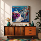 Santorini Greece Wall Art Greek Island Framed Canvas Mediterranean Coastal Landscape Living Room Decor