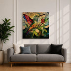 Hummingbird Wall Art Colibri Bird Framed Canvas Wildlife Stained Glass Tropical Nature Decor