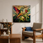 Hummingbird Wall Art Colibri Bird Framed Canvas Wildlife Stained Glass Tropical Nature Decor