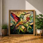 Hummingbird Wall Art Colibri Bird Framed Canvas Wildlife Stained Glass Tropical Nature Decor