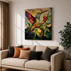 Hummingbird Wall Art Colibri Bird Framed Canvas Wildlife Stained Glass Tropical Nature Decor