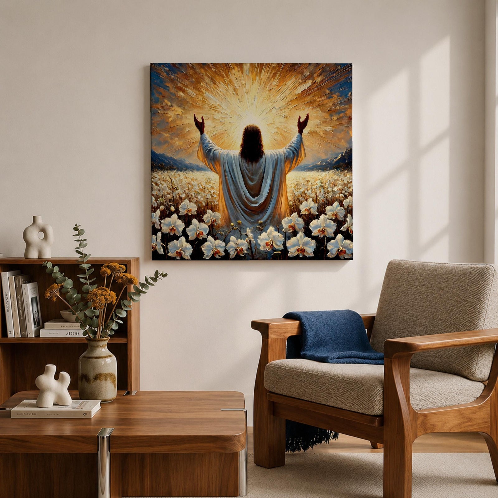 Jesus Resurrection Wall Art Risen Christ Framed Canvas Christian Impasto Biblical Home Decor