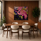 Flamingo Wall Art Tropical Lagoon Framed Canvas Stained Glass Exotic Animal Coastal Decor
