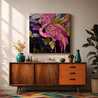 Flamingo Wall Art Tropical Lagoon Framed Canvas Stained Glass Exotic Animal Coastal Decor