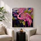 Flamingo Wall Art Tropical Lagoon Framed Canvas Stained Glass Exotic Animal Coastal Decor