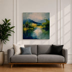Mountain Lake Wall Art Alpine Landscape Framed Canvas Serene Impasto Rustic Cabin Home Decor
