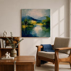 Mountain Lake Wall Art Alpine Landscape Framed Canvas Serene Impasto Rustic Cabin Home Decor