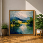 Mountain Lake Wall Art Alpine Landscape Framed Canvas Serene Impasto Rustic Cabin Home Decor
