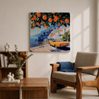 Amalfi Coast Orange Tree Wall Art Mediterranean Italy Framed Canvas Retro Coastal Landscape Decor