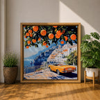 Amalfi Coast Orange Tree Wall Art Mediterranean Italy Framed Canvas Retro Coastal Landscape Decor