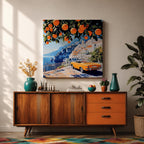 Amalfi Coast Orange Tree Wall Art Mediterranean Italy Framed Canvas Retro Coastal Landscape Decor