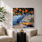 Amalfi Coast Orange Tree Wall Art Mediterranean Italy Framed Canvas Retro Coastal Landscape Decor