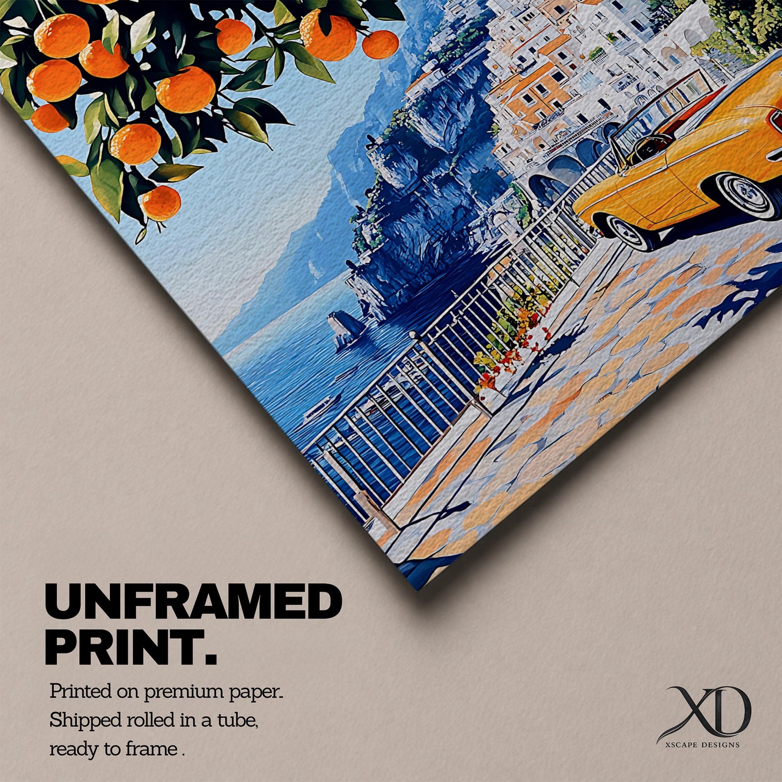 Amalfi Coast Orange Tree Wall Art Mediterranean Italy Framed Canvas Retro Coastal Landscape Decor