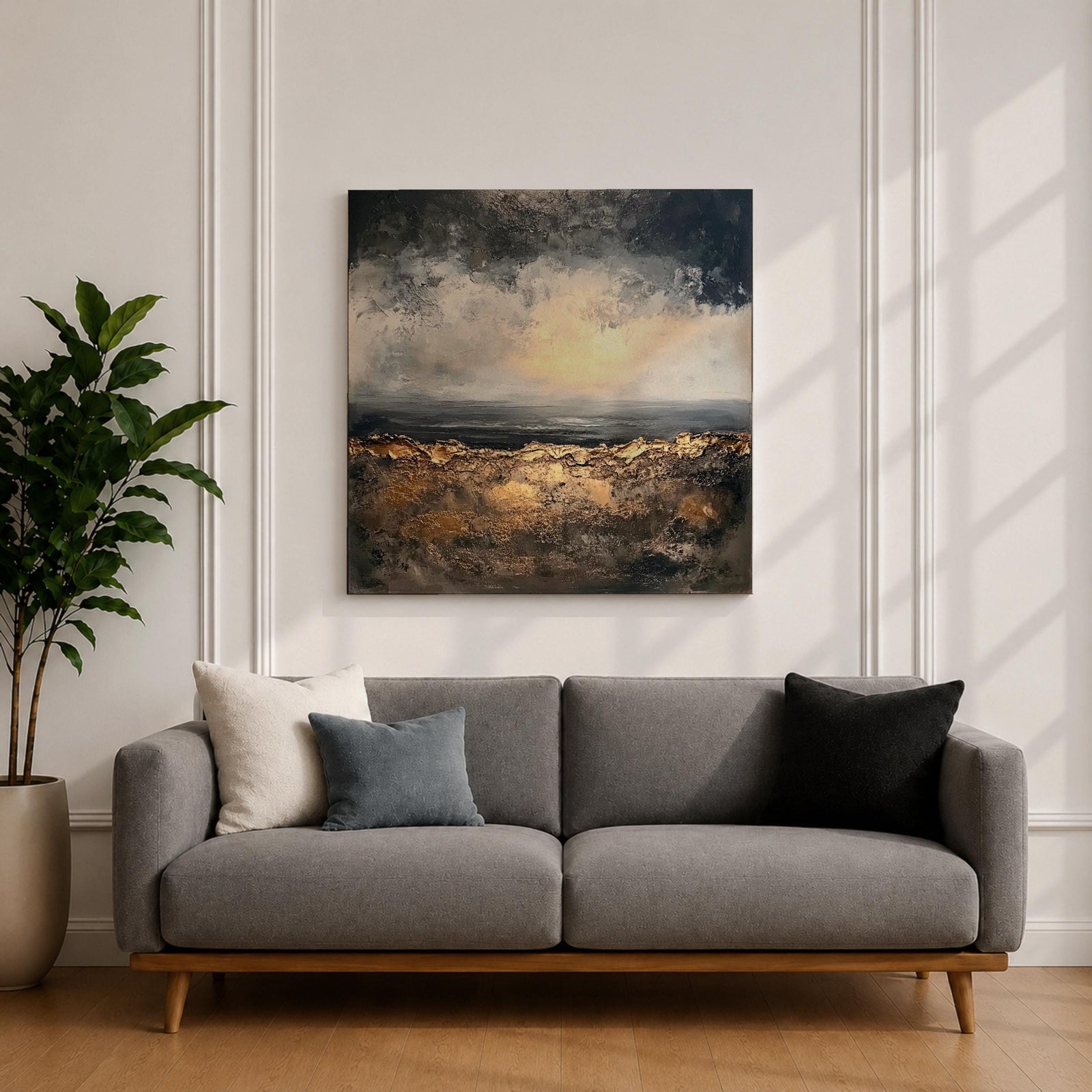 Abstract Landscape Wall Art Neutral Horizon Framed Canvas Textured Rustic Modern Home Decor