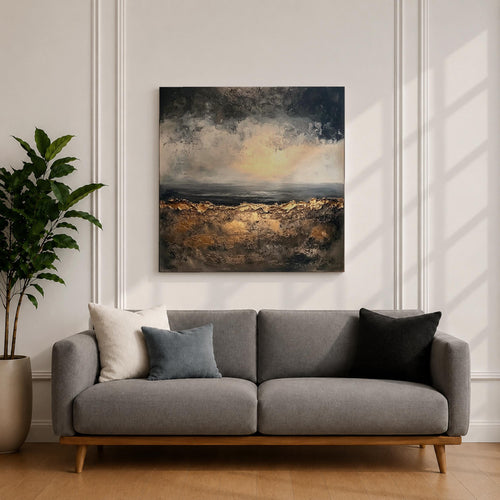 Abstract Landscape Wall Art Neutral Horizon Framed Canvas Textured Rustic Modern Home Decor