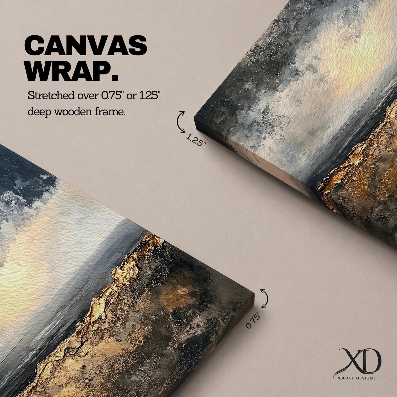 Abstract Landscape Wall Art Neutral Horizon Framed Canvas Textured Rustic Modern Home Decor