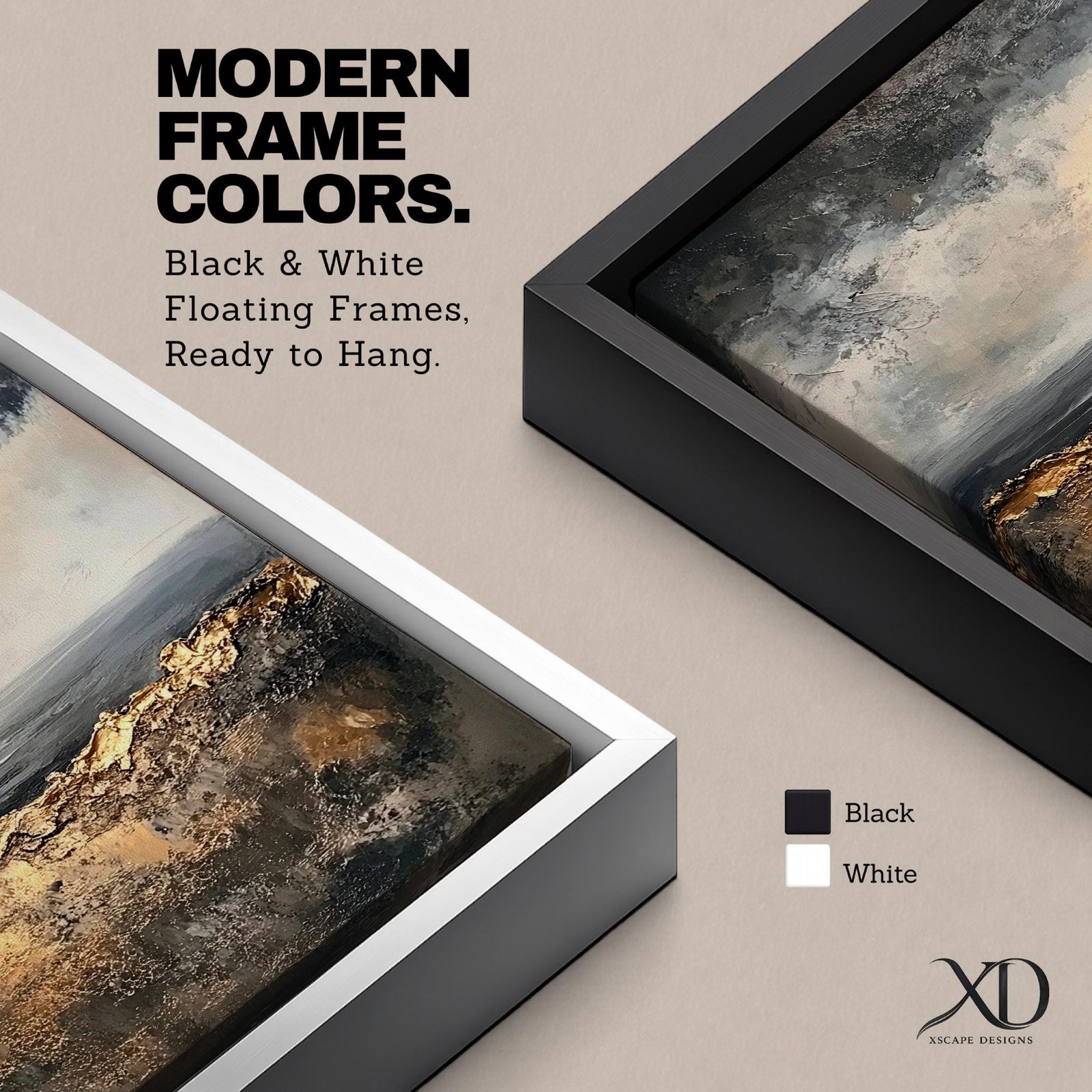 Abstract Landscape Wall Art Neutral Horizon Framed Canvas Textured Rustic Modern Home Decor